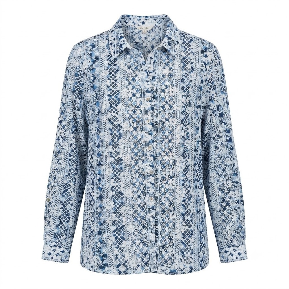 NEW John Mark Womens 3X Blue Eyelet Lace Button Down Roll Tab Sleeve Shirt - IW